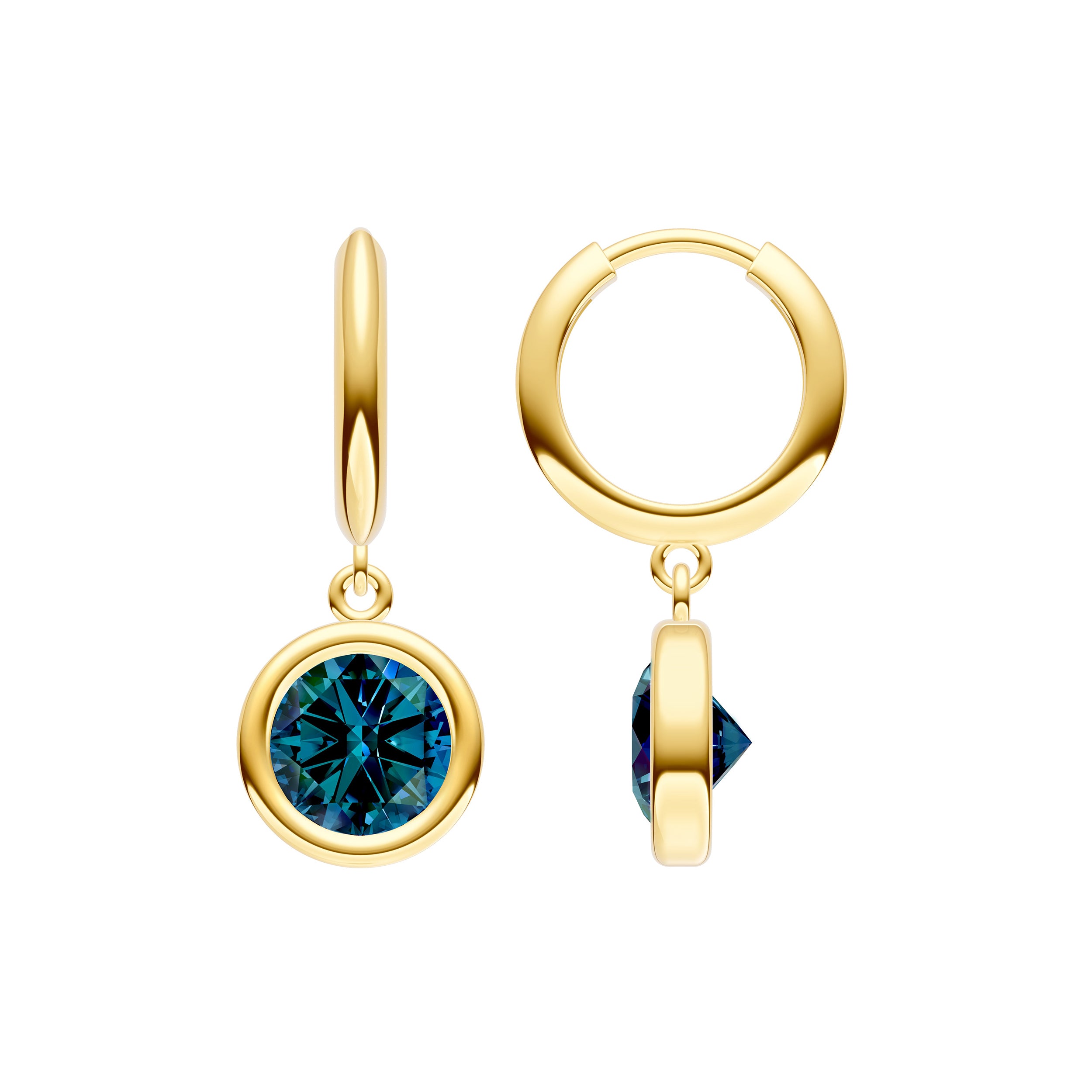 Round London Blue Topaz Double Bezel Drop Earrings