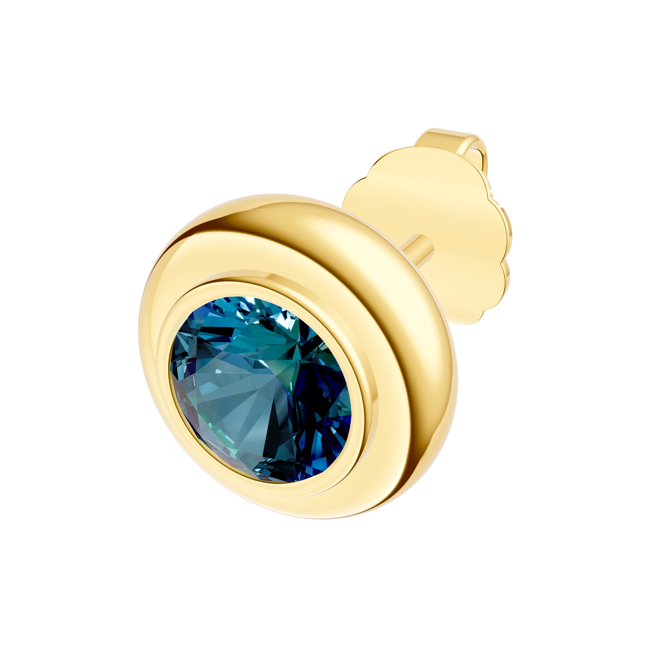 Round London Blue Topaz Double Bezel Stud Earrings