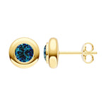 Round London Blue Topaz Double Bezel Stud Earrings