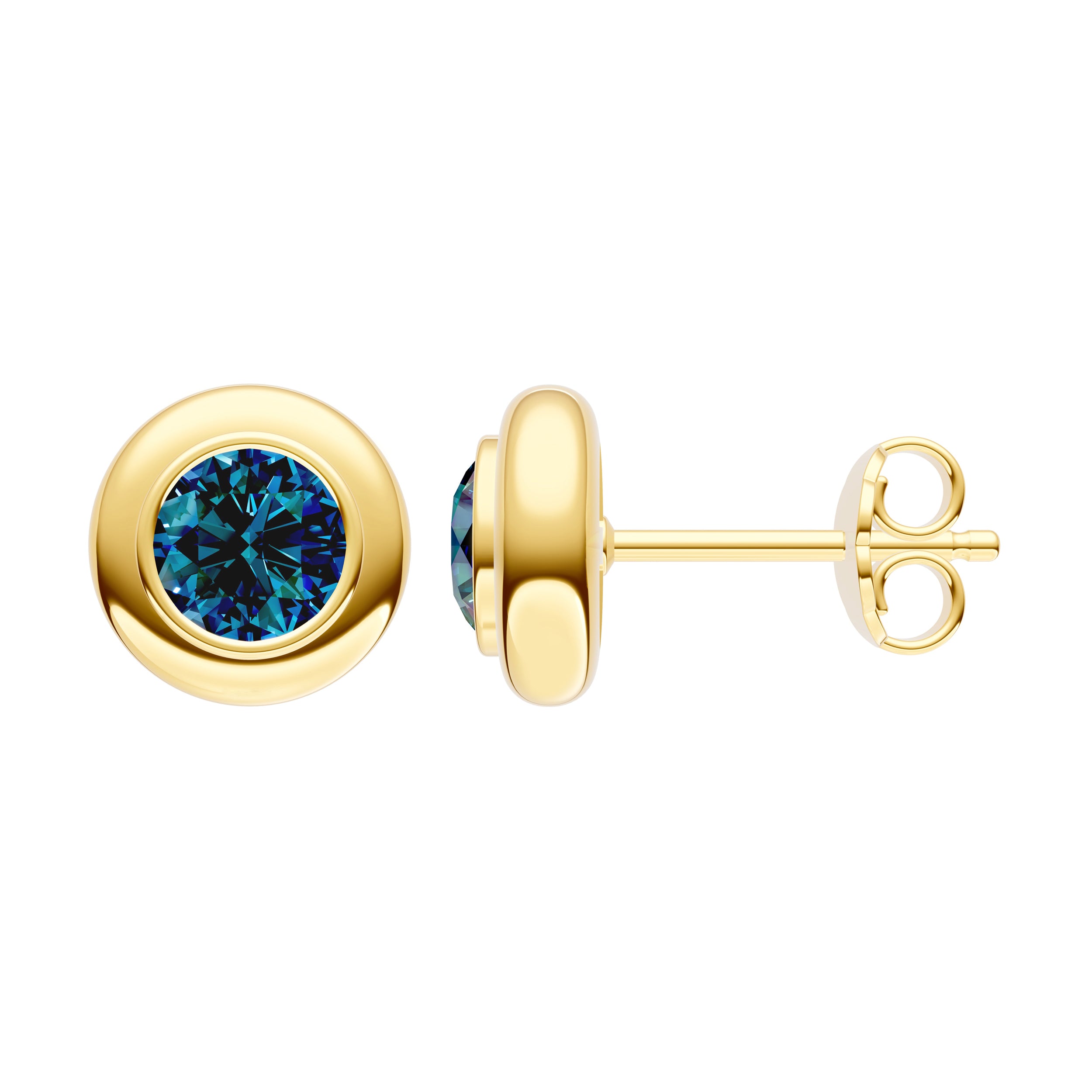 Round London Blue Topaz Double Bezel Stud Earrings