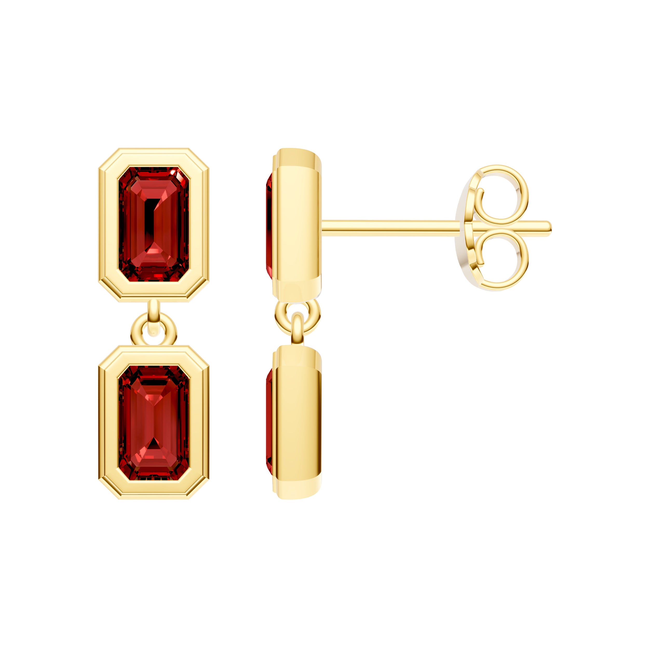 Double Emerald Red Garnet Dangle Earrings