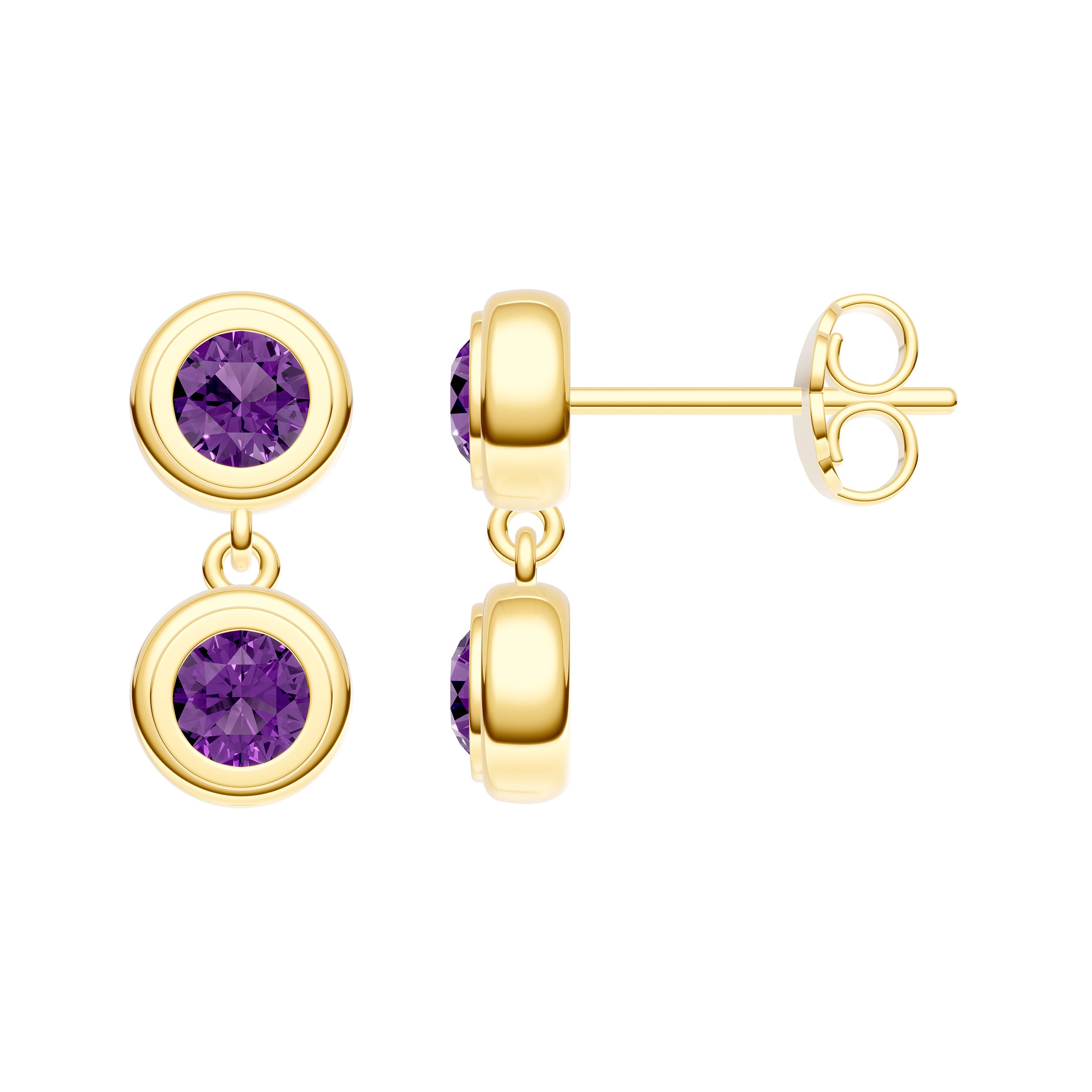 Double Round Purple Amethyst Dangle Earrings