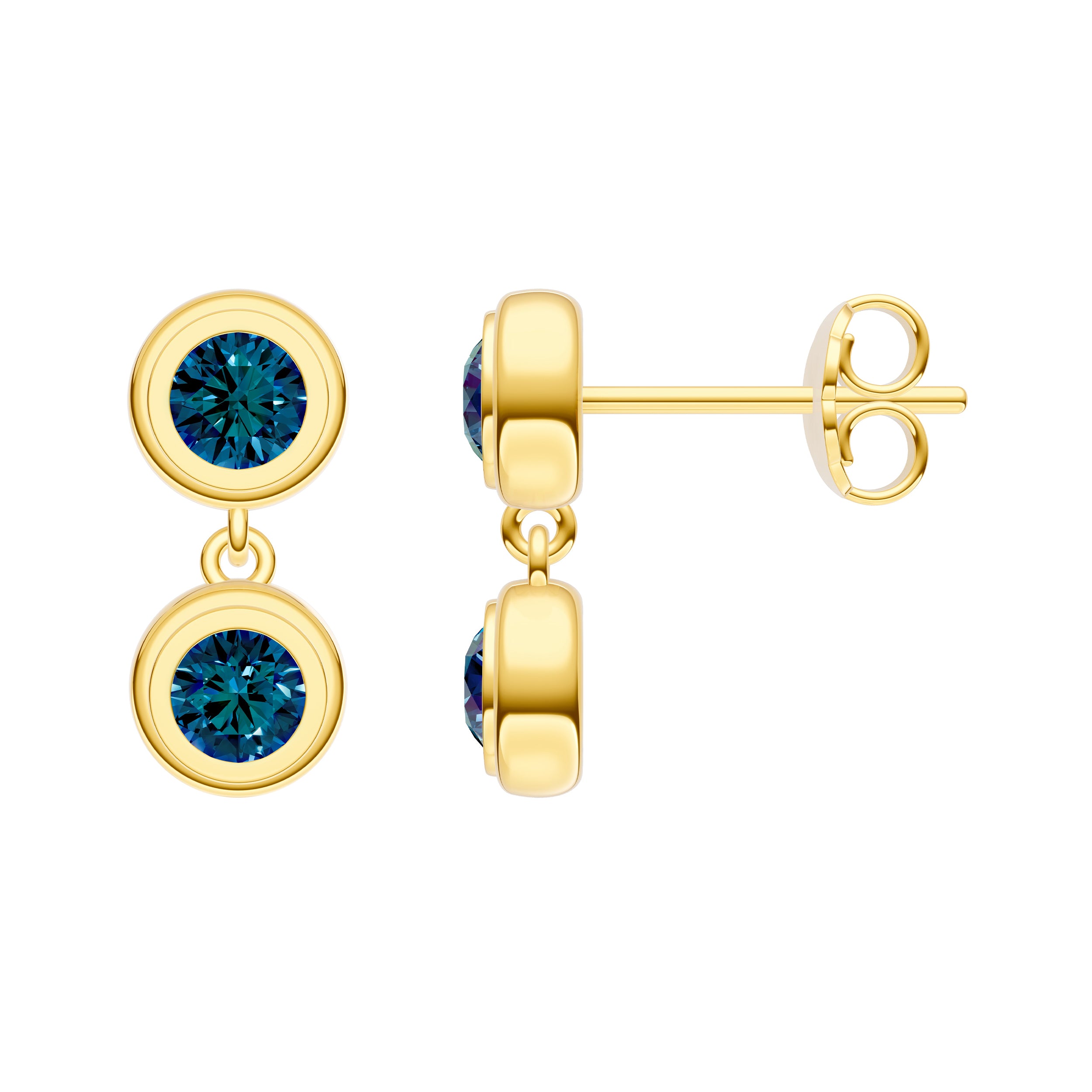 Double Round London Blue Dangle Earrings