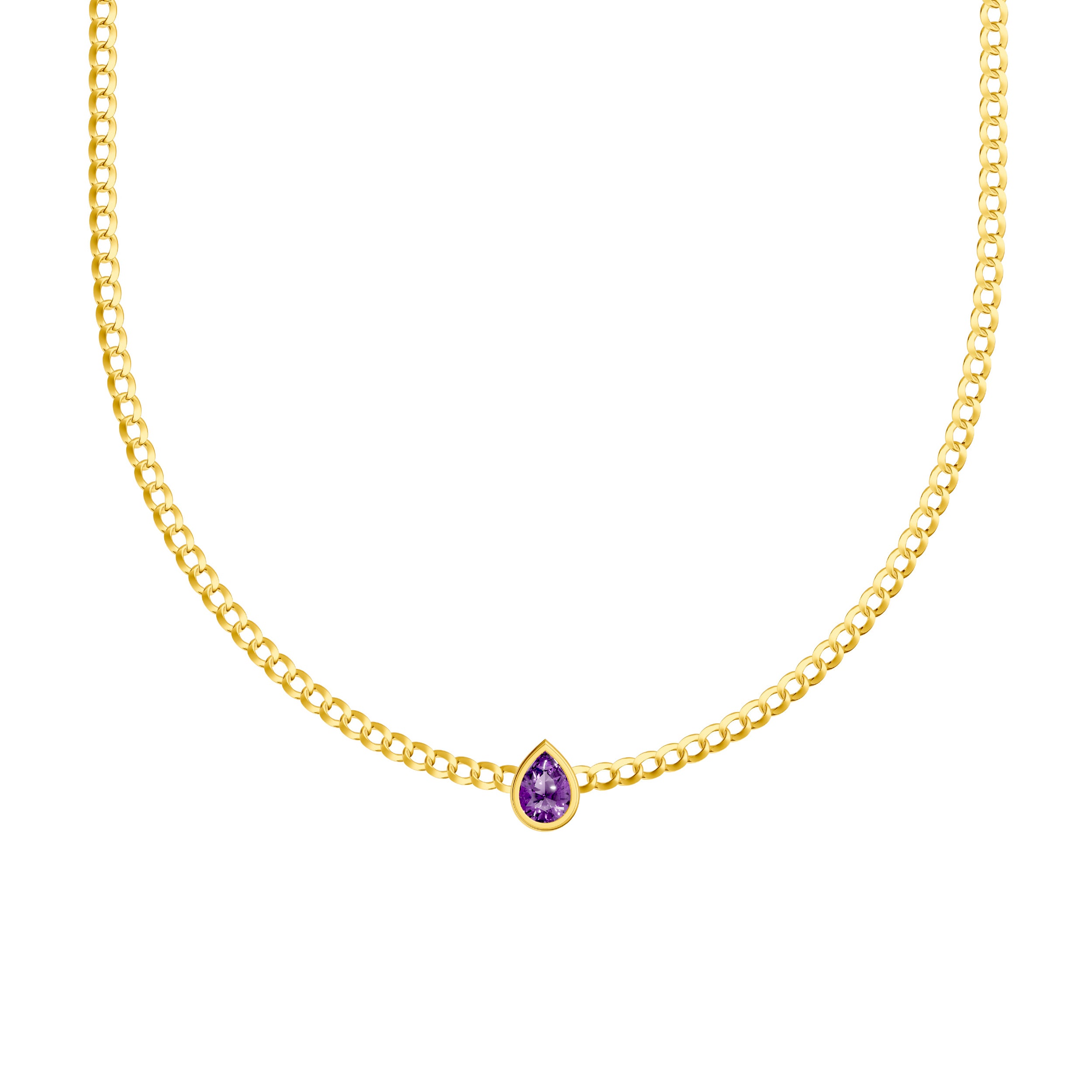 Pear Amethyst Curb Necklace