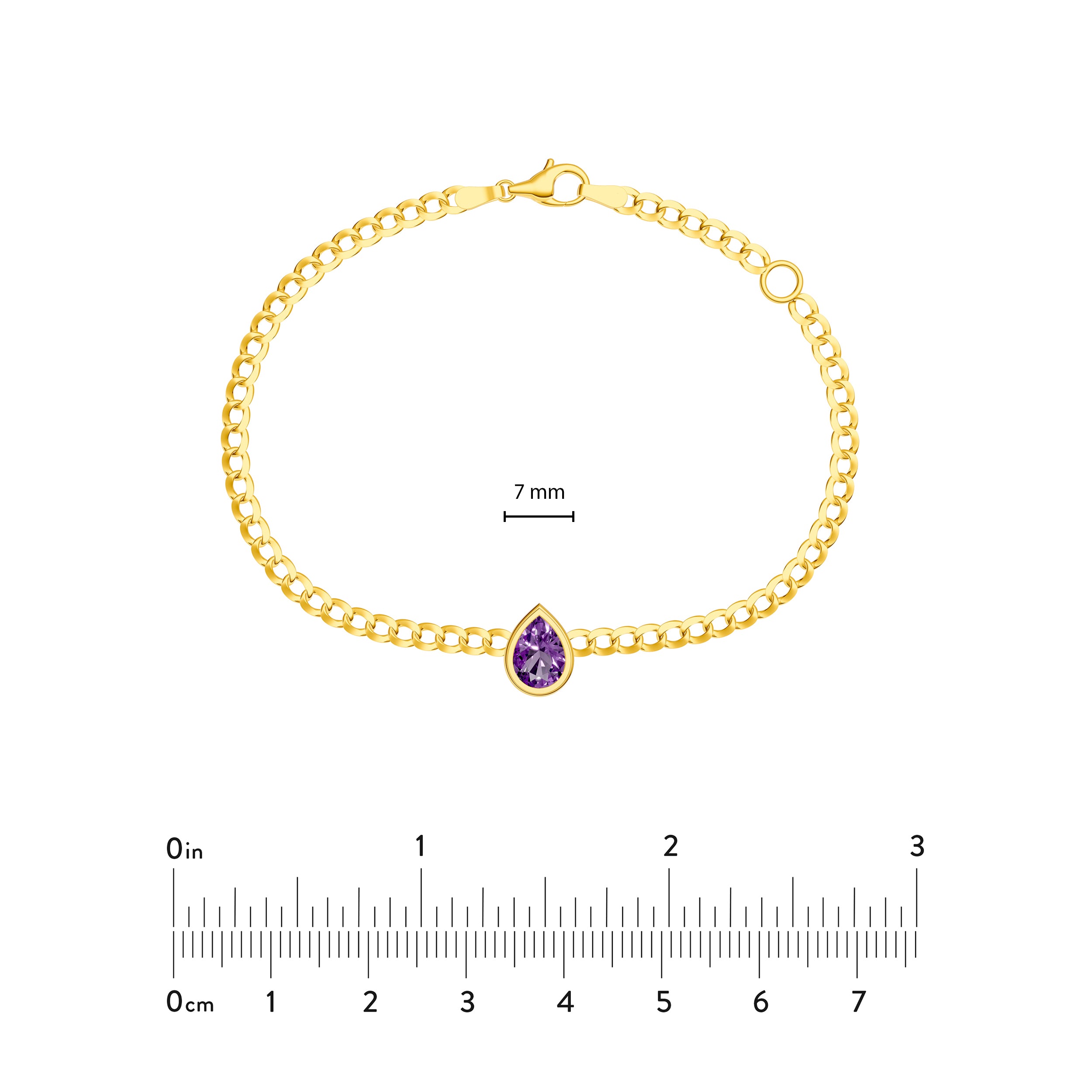 Pear Purple Amethyst Curb Bracelet