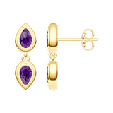 Double Pear Purple Amethyst Dangle Earrings