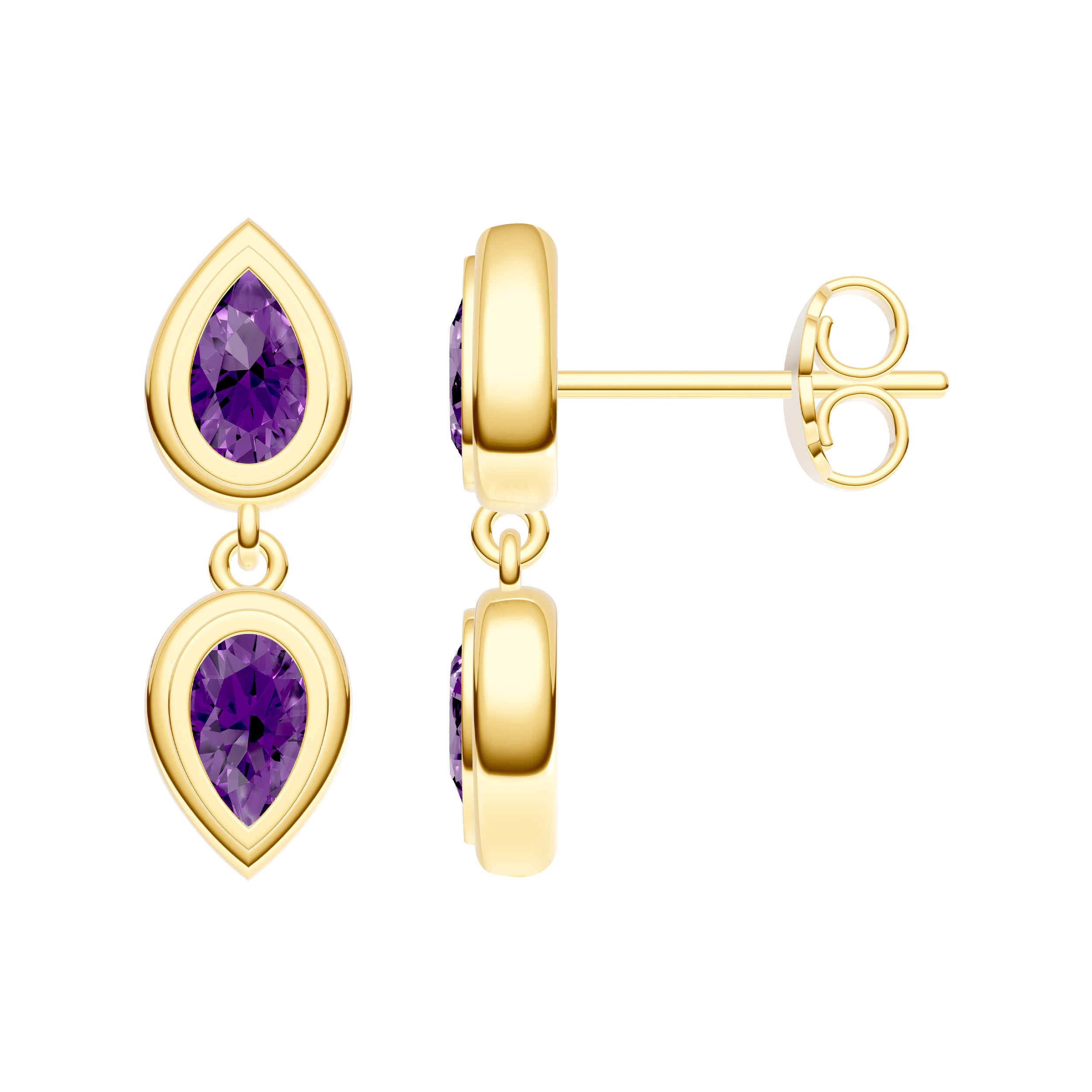 Double Pear Purple Amethyst Dangle Earrings