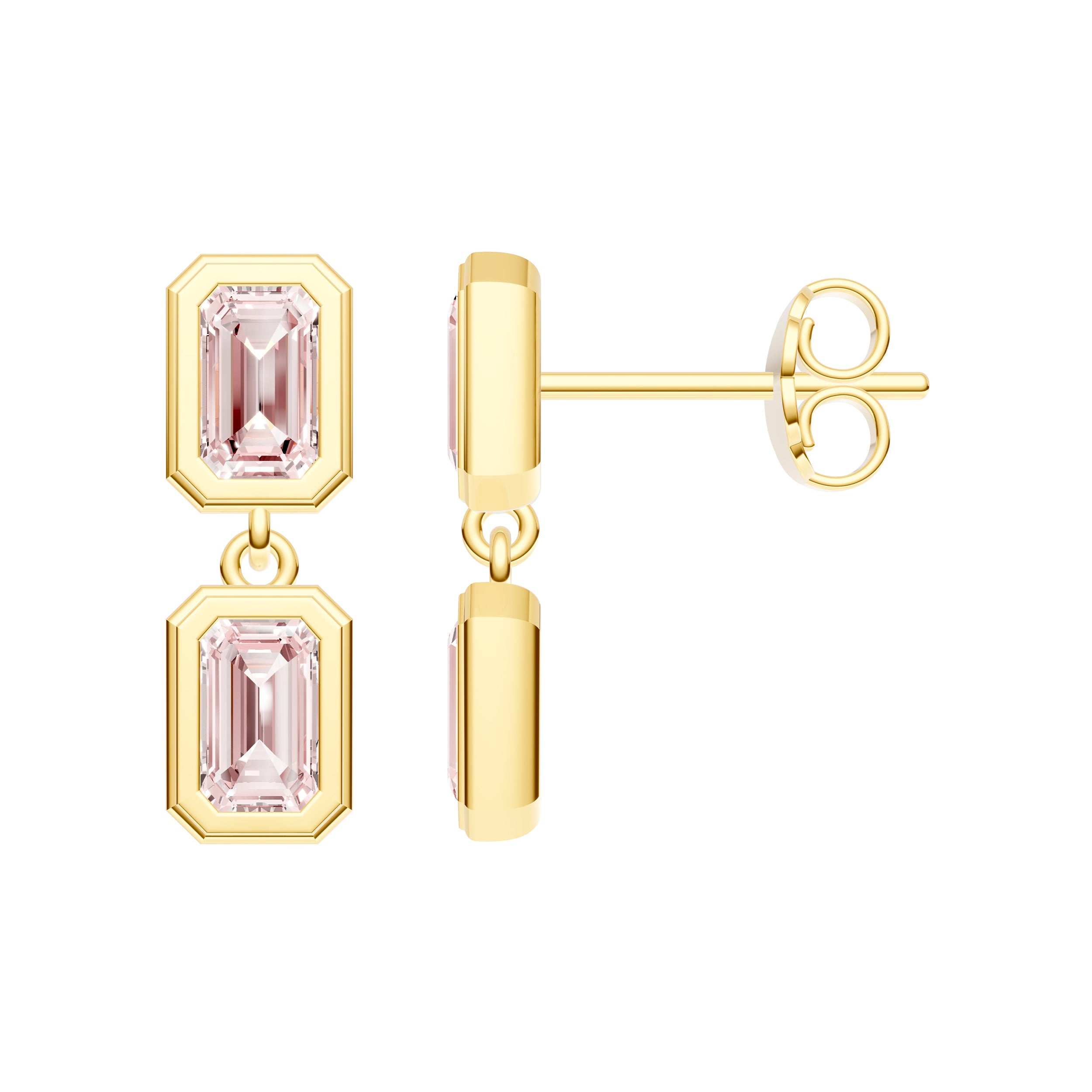 Double Emerald Pink Morganite Dangle Earrings