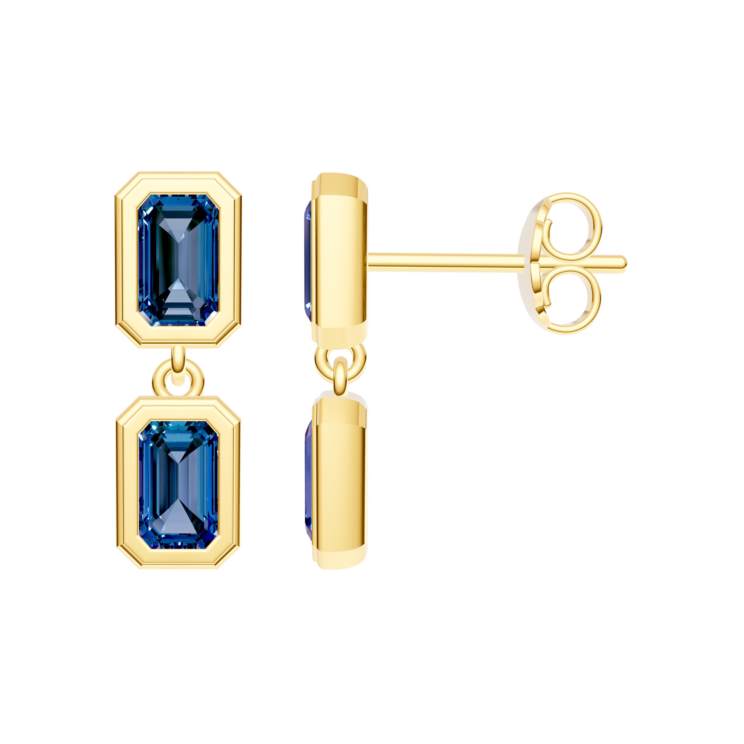 Double Emerald London Blue Dangle Earrings