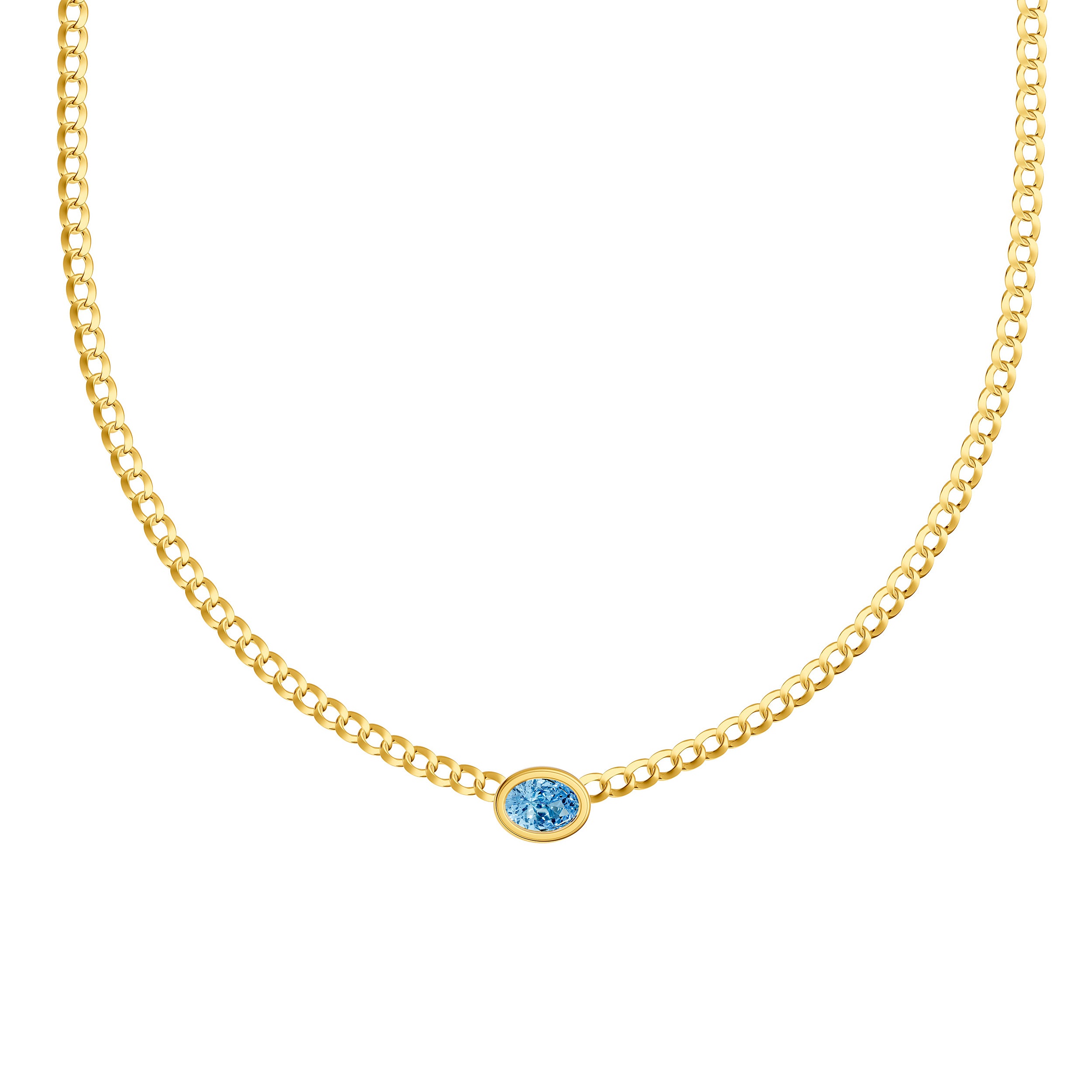Oval Sky Blue Topaz Curb Necklace