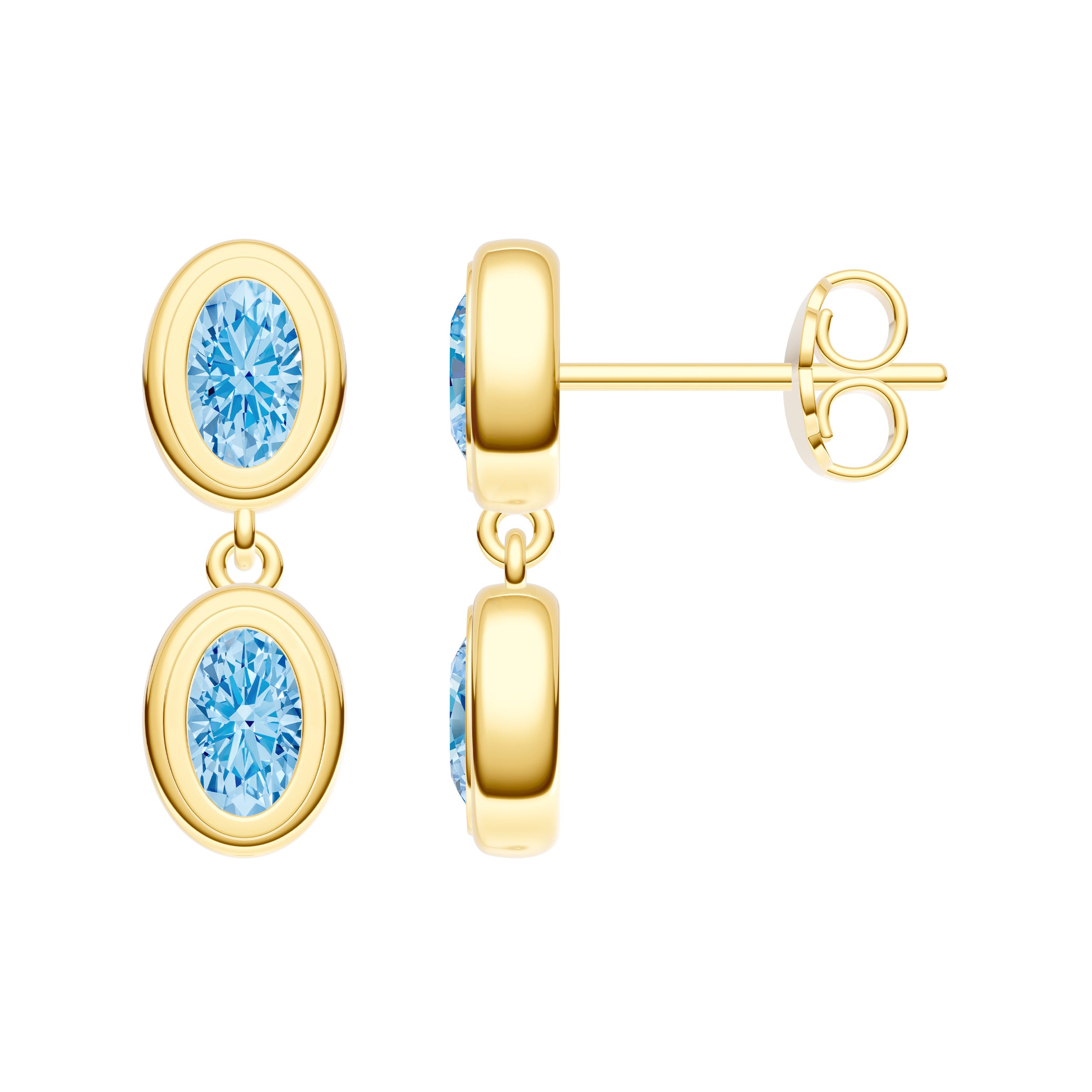 Double Oval Sky Blue Dangle Earrings