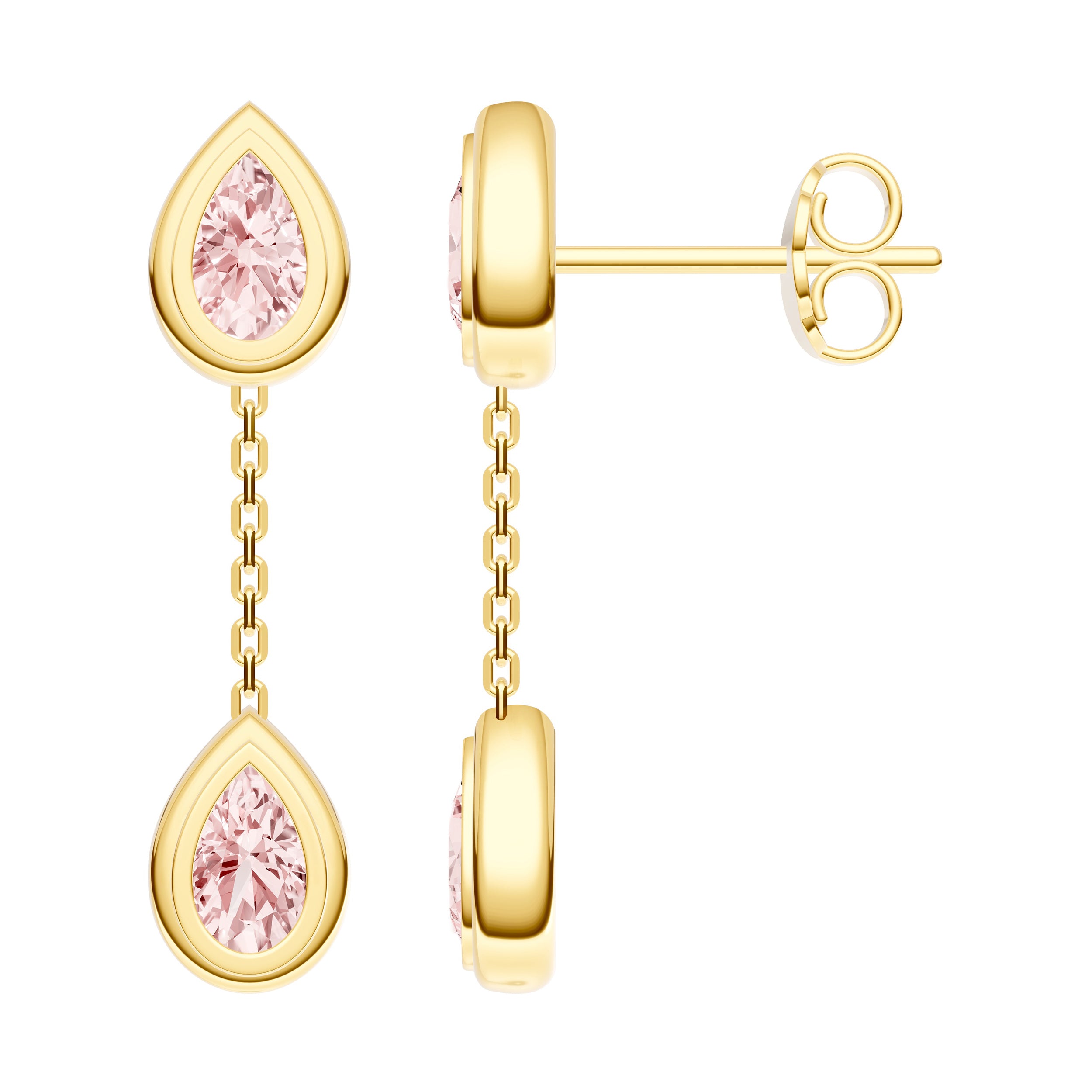 Double Pear Pink Morganite Dangle Earrings