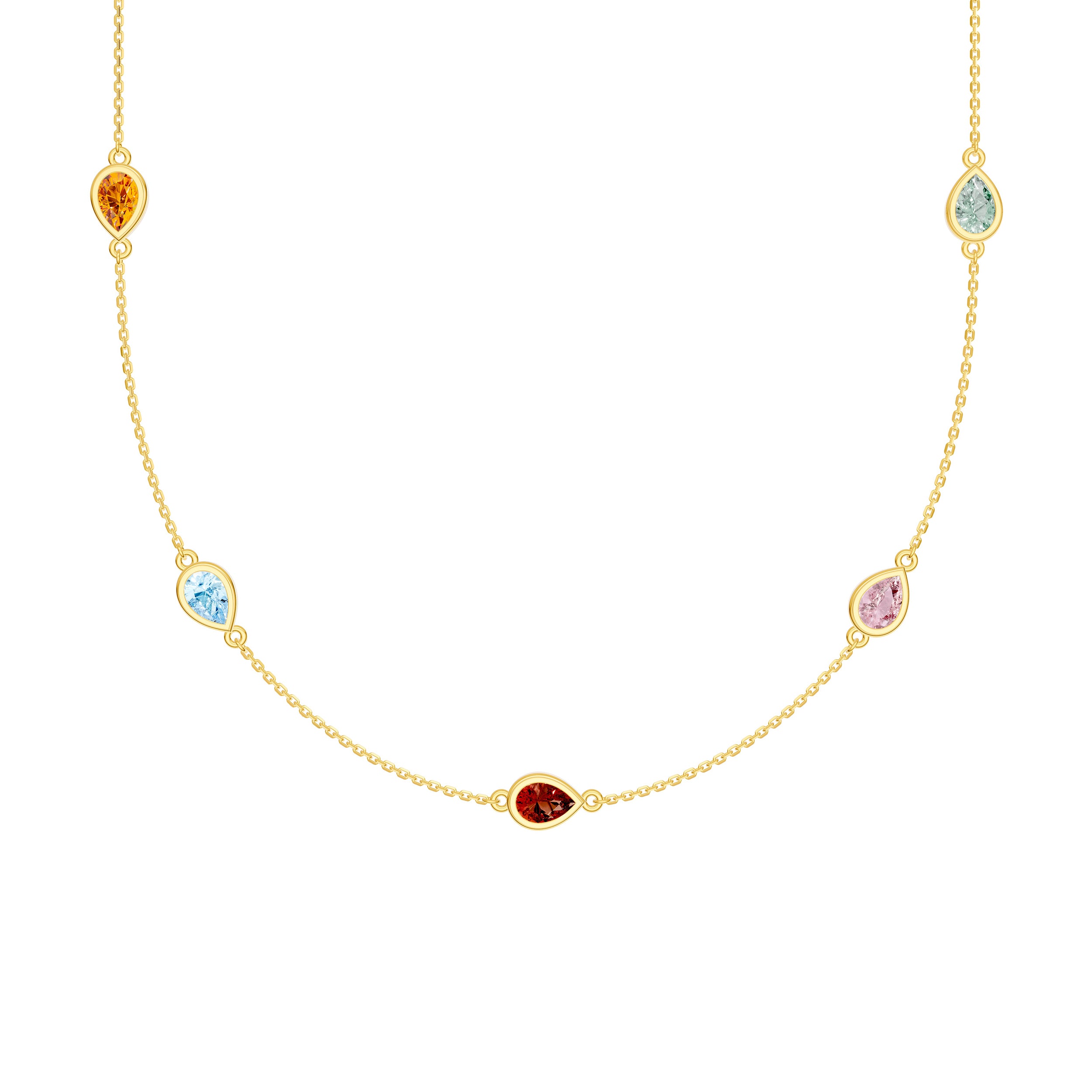 Pear Mixed Stone Station Necklace
