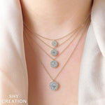0.10CT-CTR(ROUND) 0.13CT-SIDE 14K W/G DIAMOND CLUSTER NECKLACE