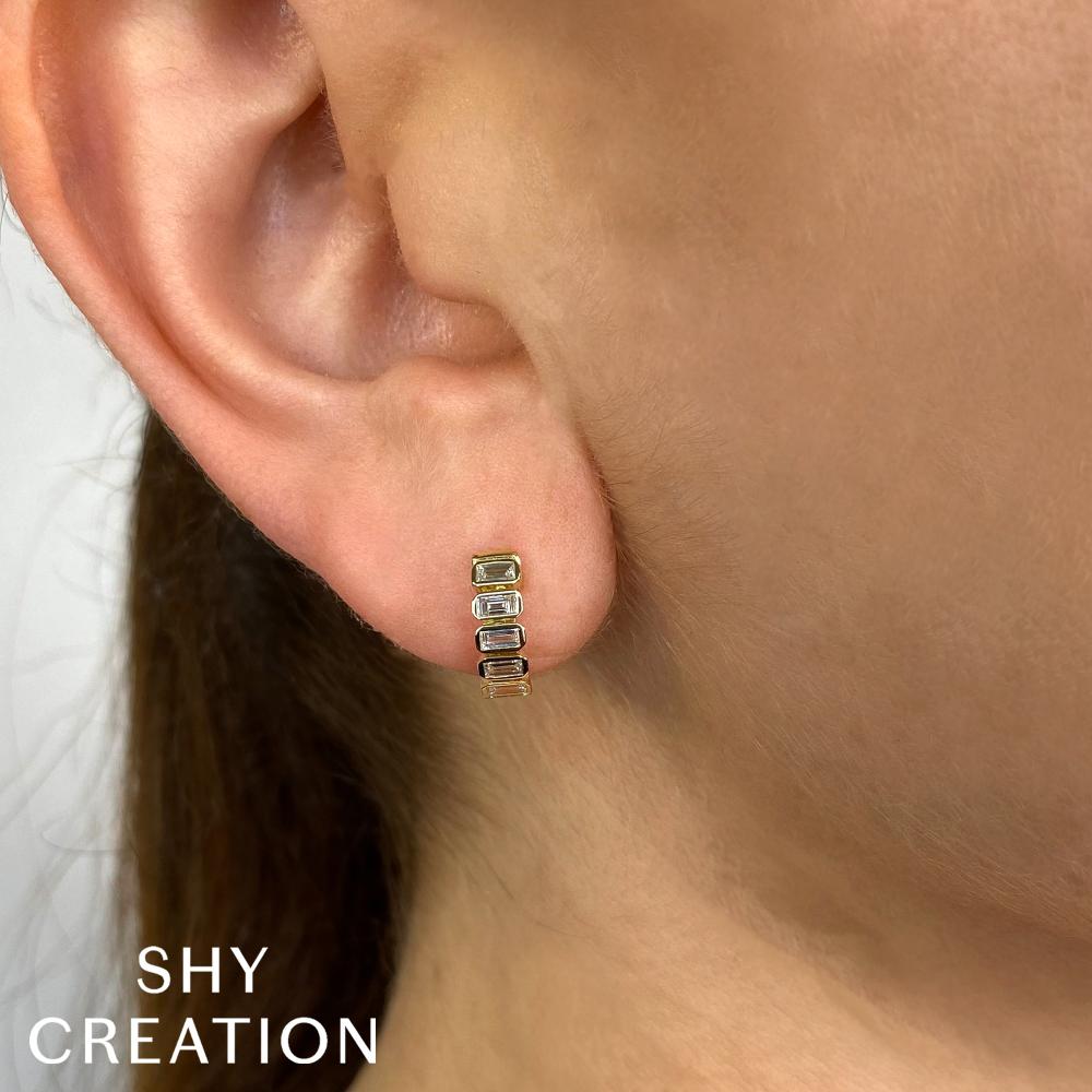 0.59CT 14K Y/G DIAMOND BAGUETTE BEZEL HUGGIE EARRING