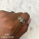0.26CT 14K Y/G DIAMOND RIBBED RING SZ 8
