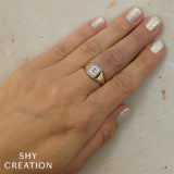0.17CT 14K Y/G DIAMOND EMERALD BEZEL MATTE SIGNET RING