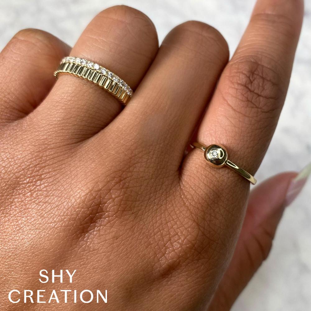 0.42CT 14K Y/G DIAMOND RIBBED BAND