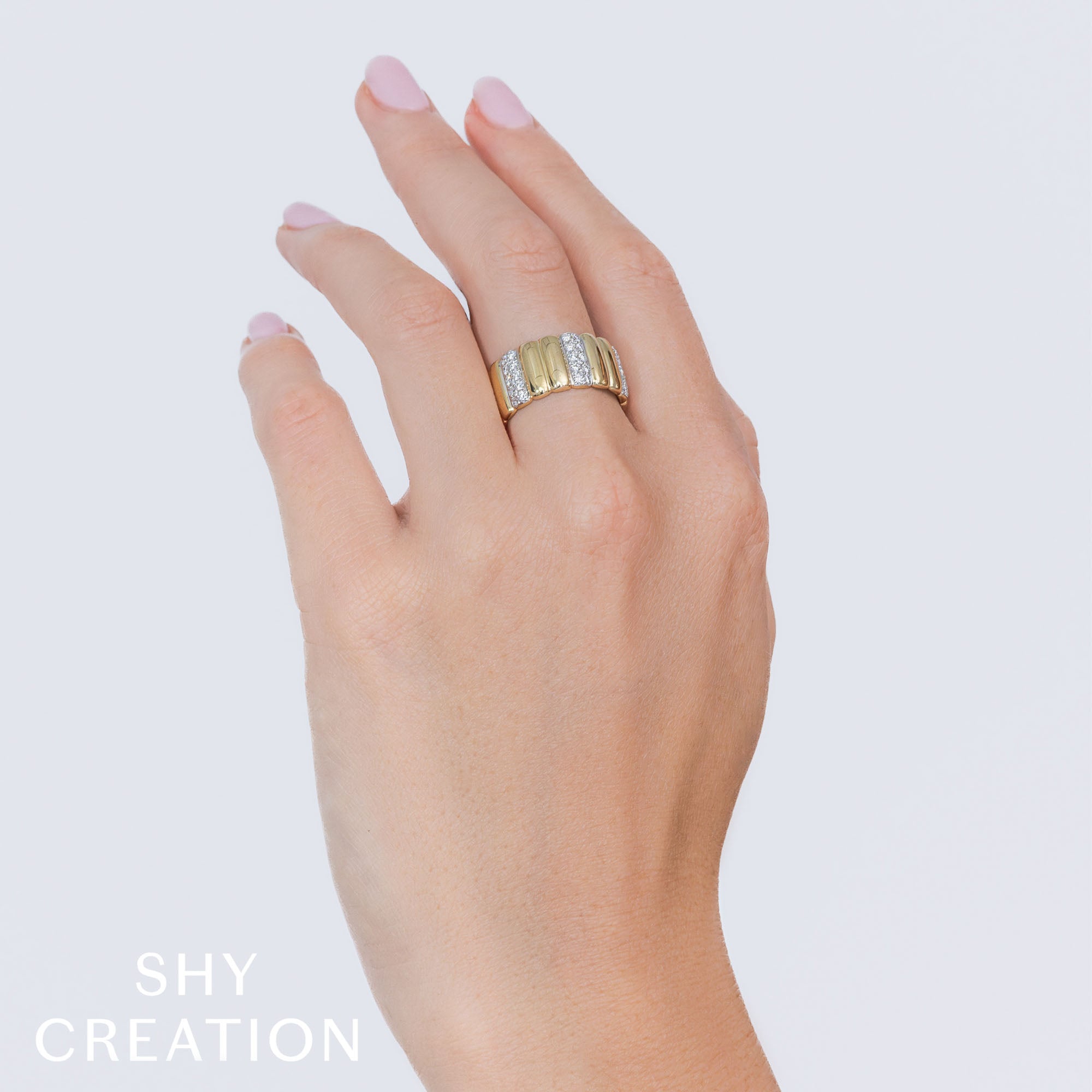 0.37CT 14K Y/G DIAMOND RIBBED RING