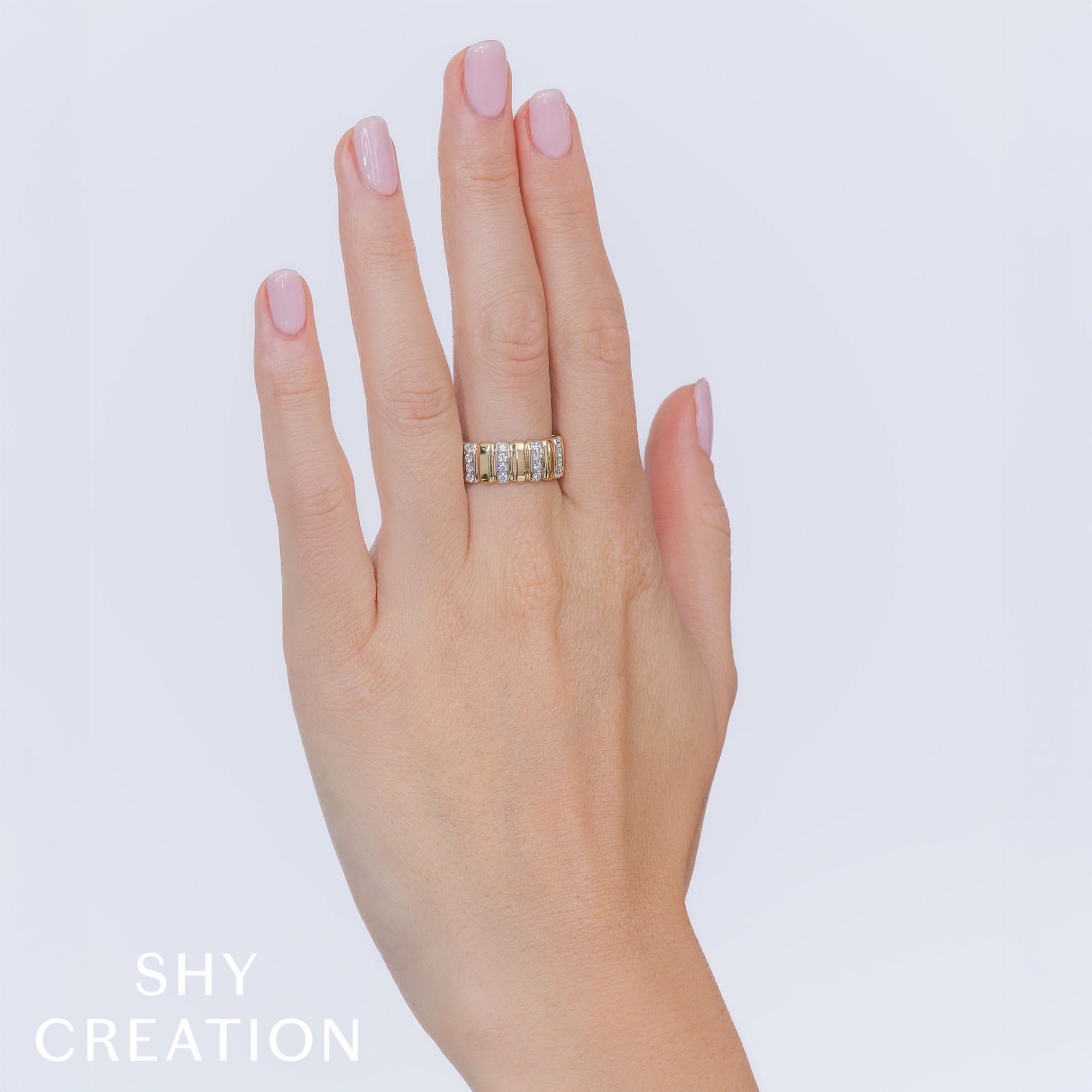 0.32CT 14K Y/G DIAMOND RIBBED RING