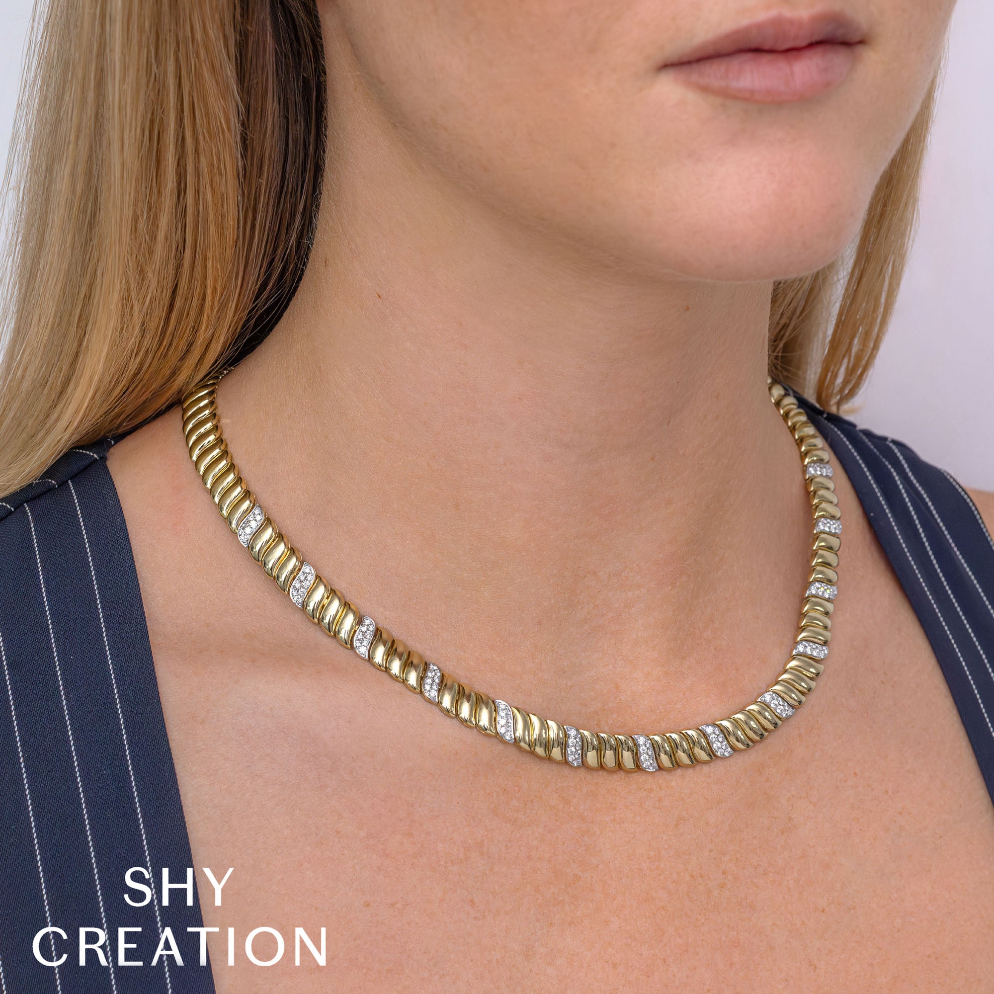 1.77CT 14K Y/G DIAMOND RIBBED NECKLACE
