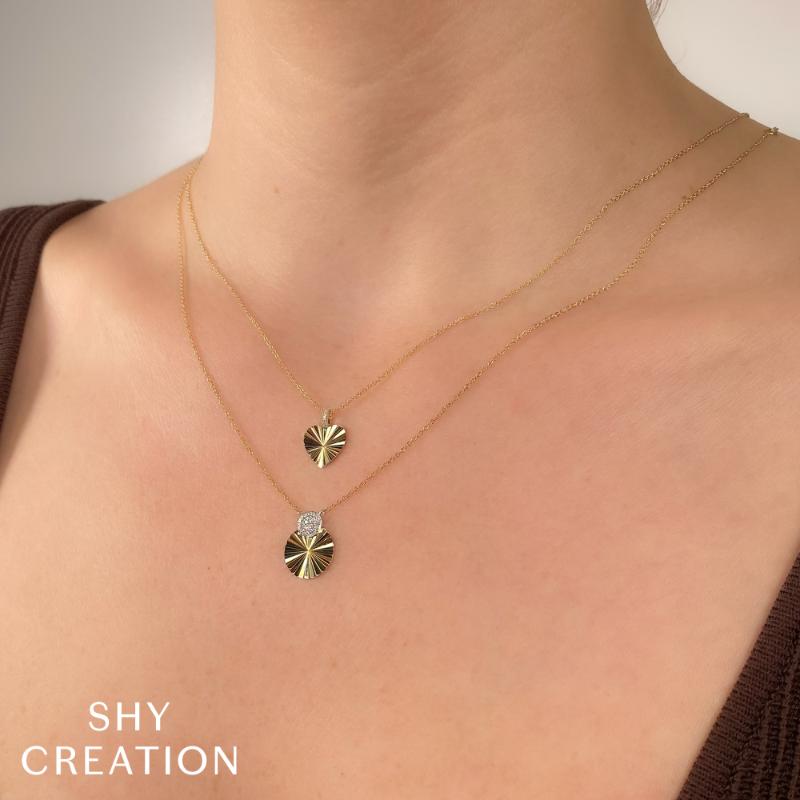 0.01CT 14K Y/G DIAMOND RIBBED HEART NECKLACE