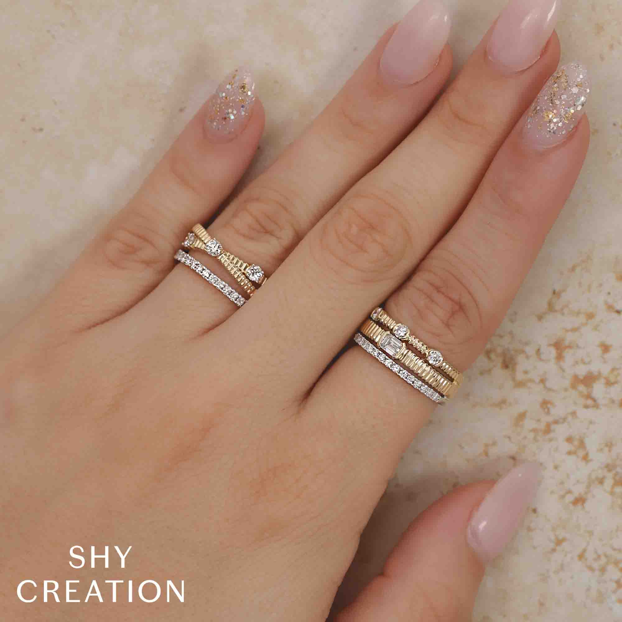 0.50CT 14K Y/G DIAMOND RIBBED BRIDGE RING