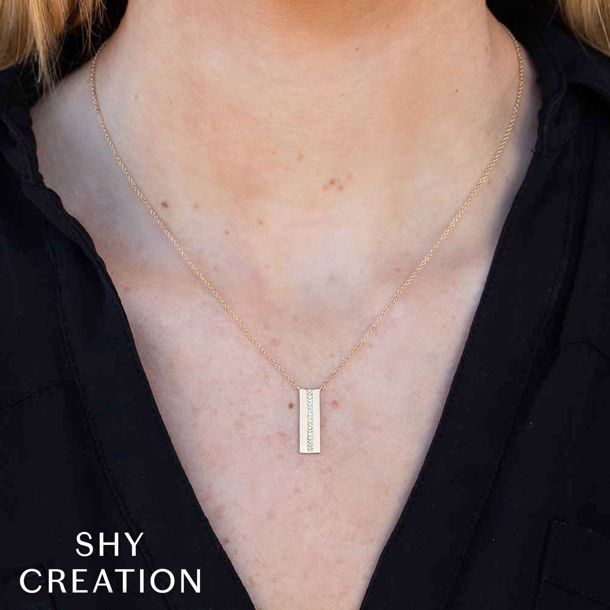 0.06CT 14K Y/G DIAMOND BAR MATTE NECKLACE