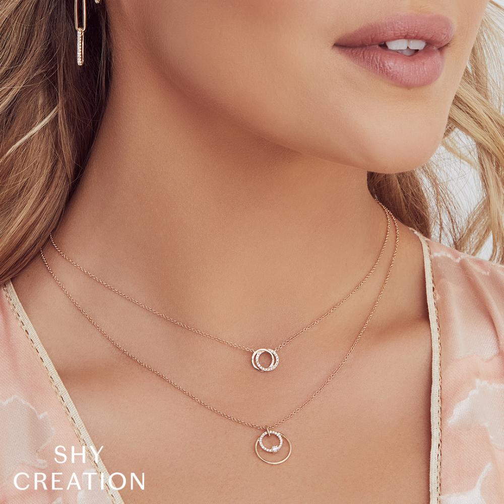 0.07CT 14K R/G DIAMOND LOVE KNOT CIRCLE NECKLACE