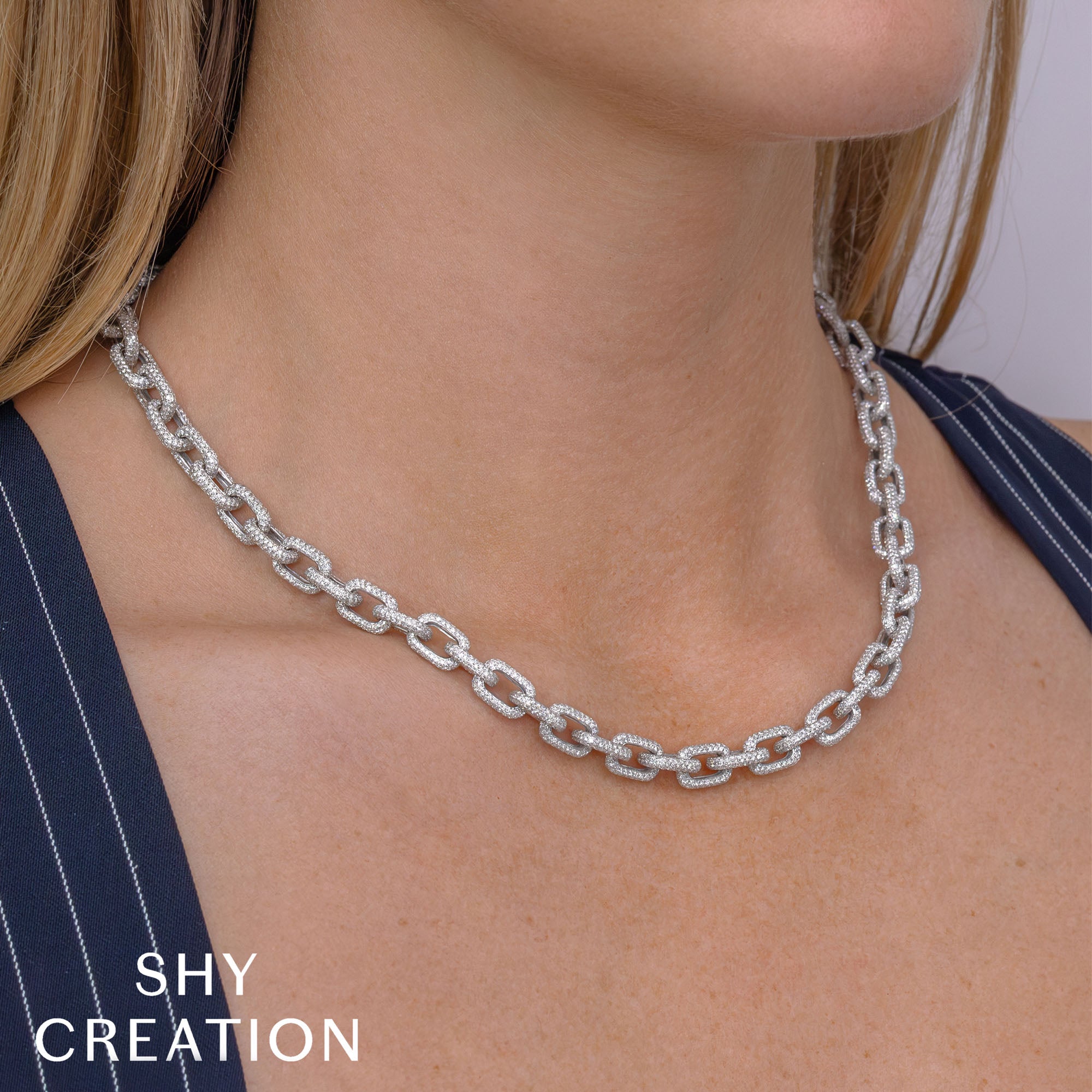19.30CT 14K W/G DIAMOND PAVE LINK NECKLACE