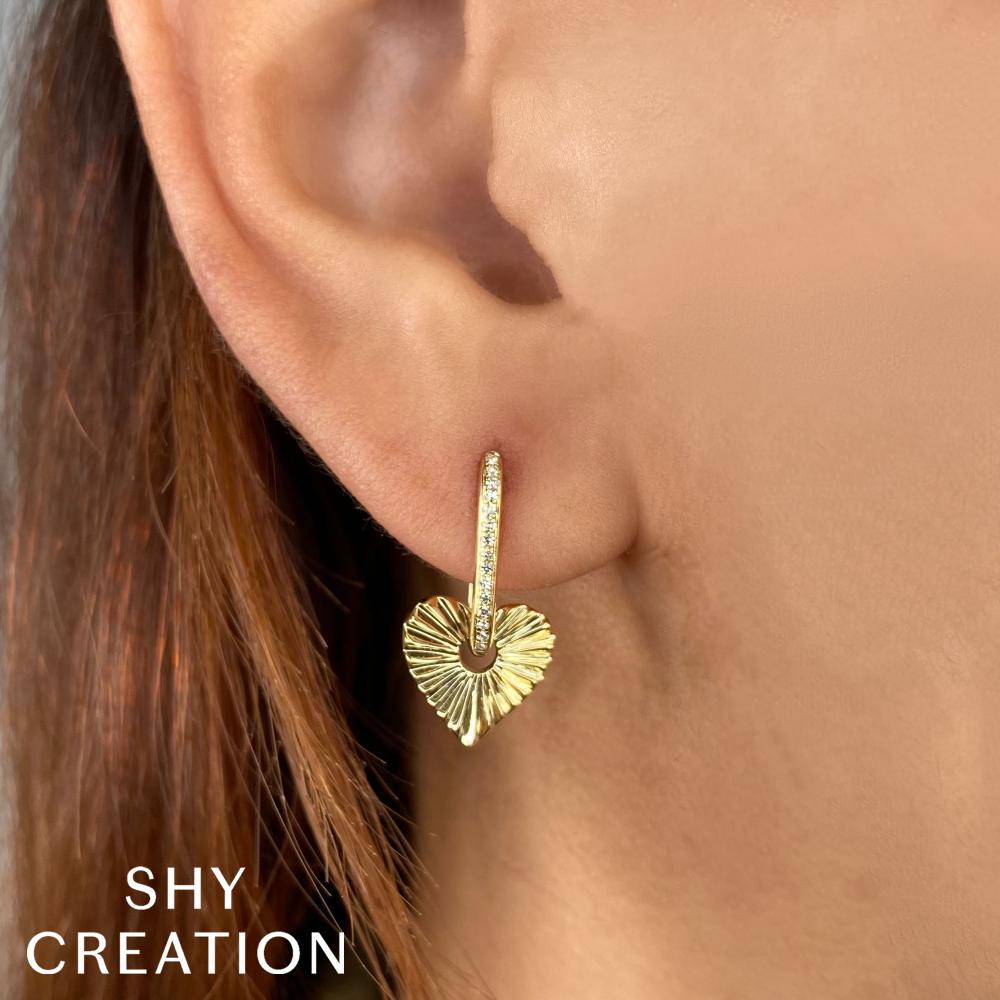 0.08CT 14K Y/G DIAMOND RIBBED HEART EARRING