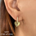 0.08CT 14K Y/G DIAMOND RIBBED HEART EARRING