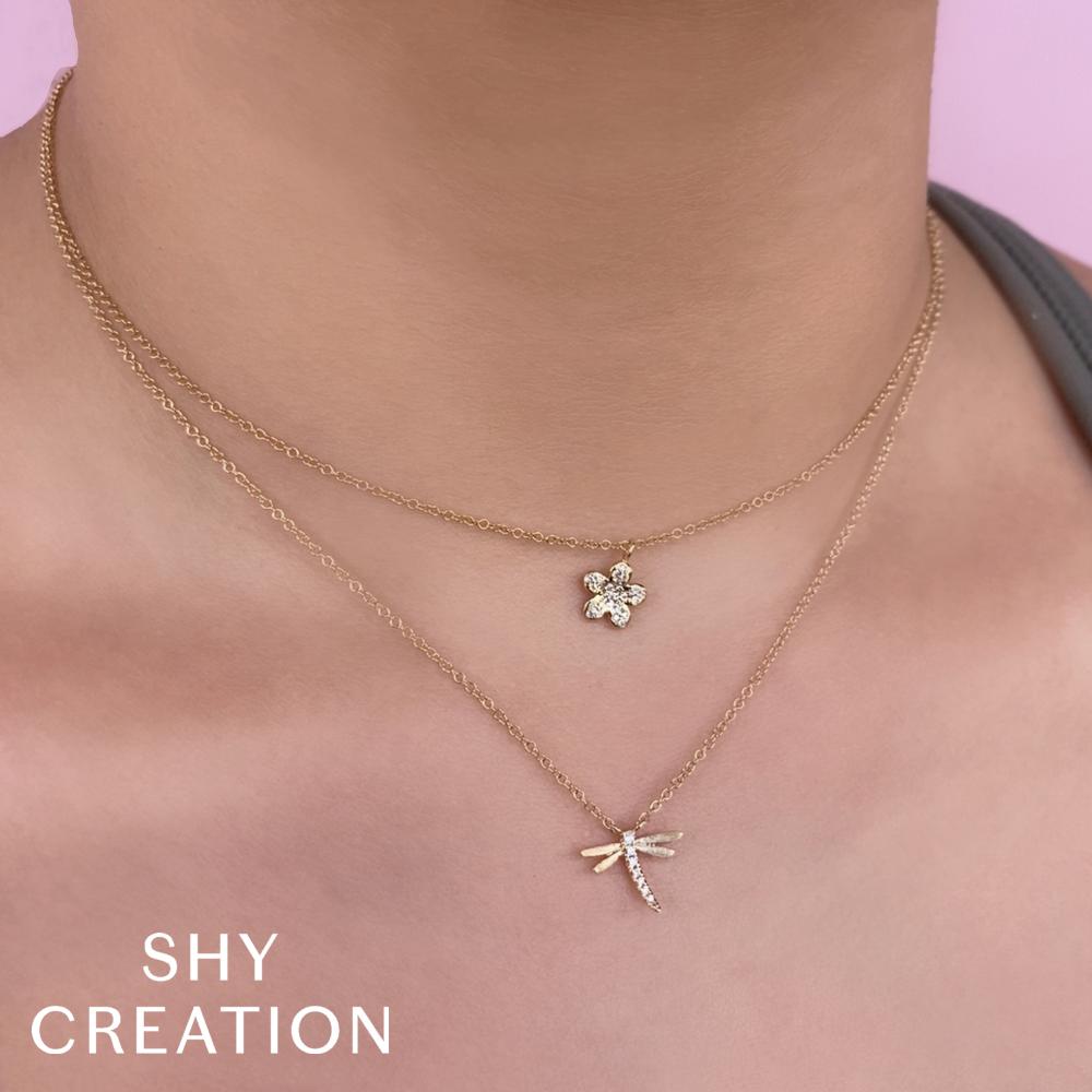 0.03CT 14K Y/G DIAMOND DRAGONFLY MATTE NECKLACE