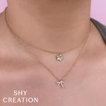 0.03CT 14K Y/G DIAMOND DRAGONFLY MATTE NECKLACE