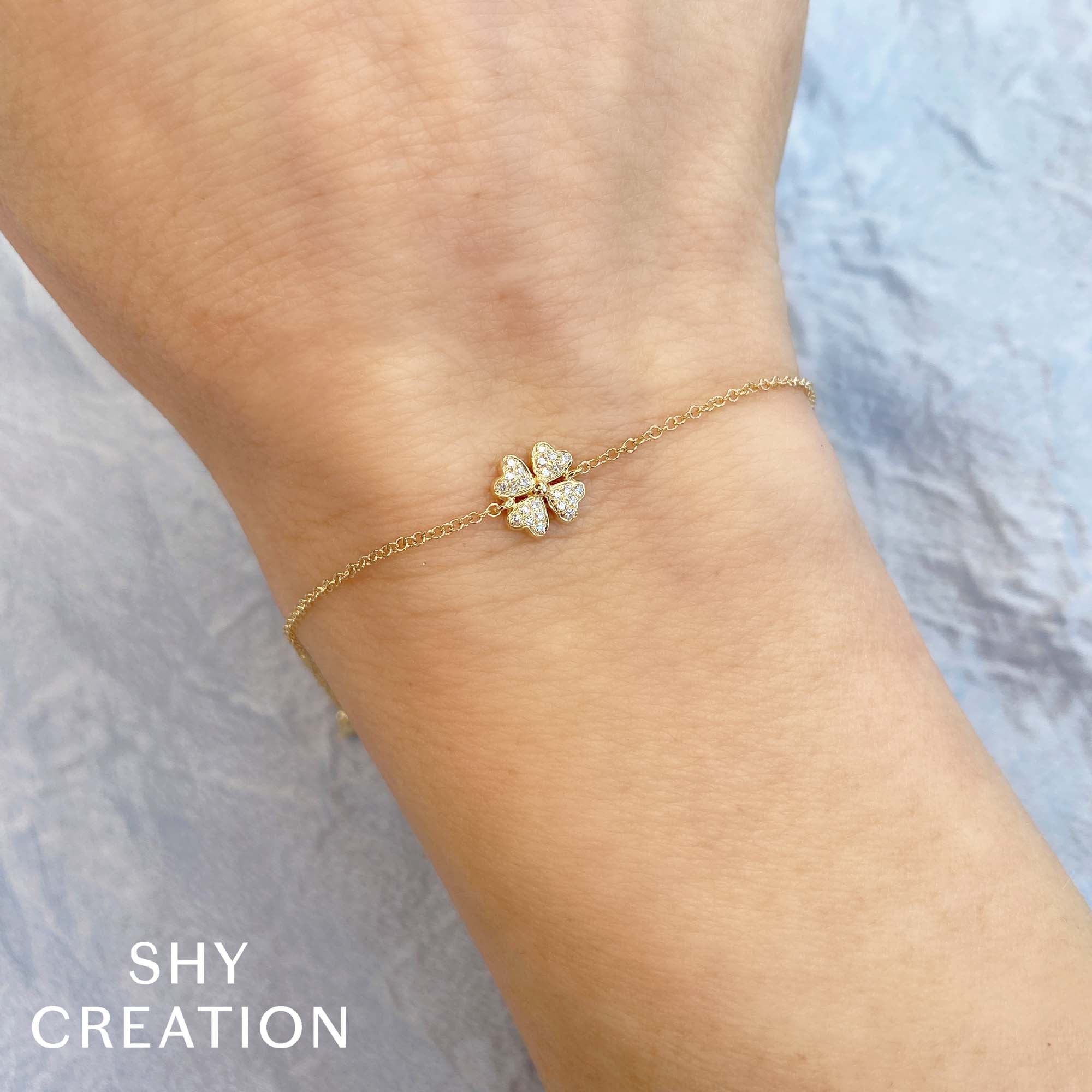 0.05CT 14K Y/G DIAMOND CLOVER BRACELET