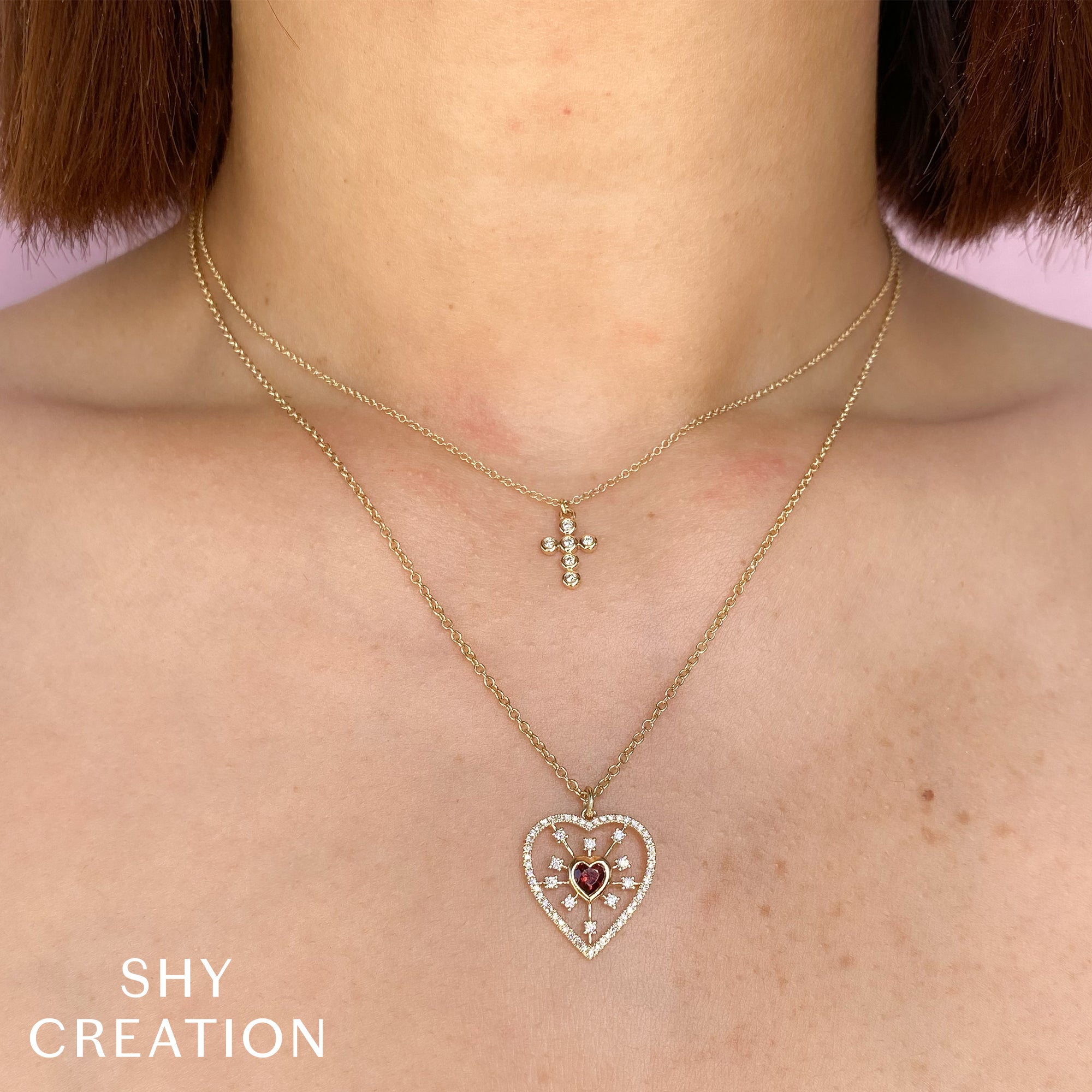 0.08CT 14K Y/G DIAMOND BEZEL CROSS NECKLACE