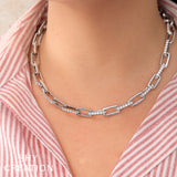 13.01CT 14K Y/G DIAMOND PAVE PAPER CLIP LINK NECKLACE