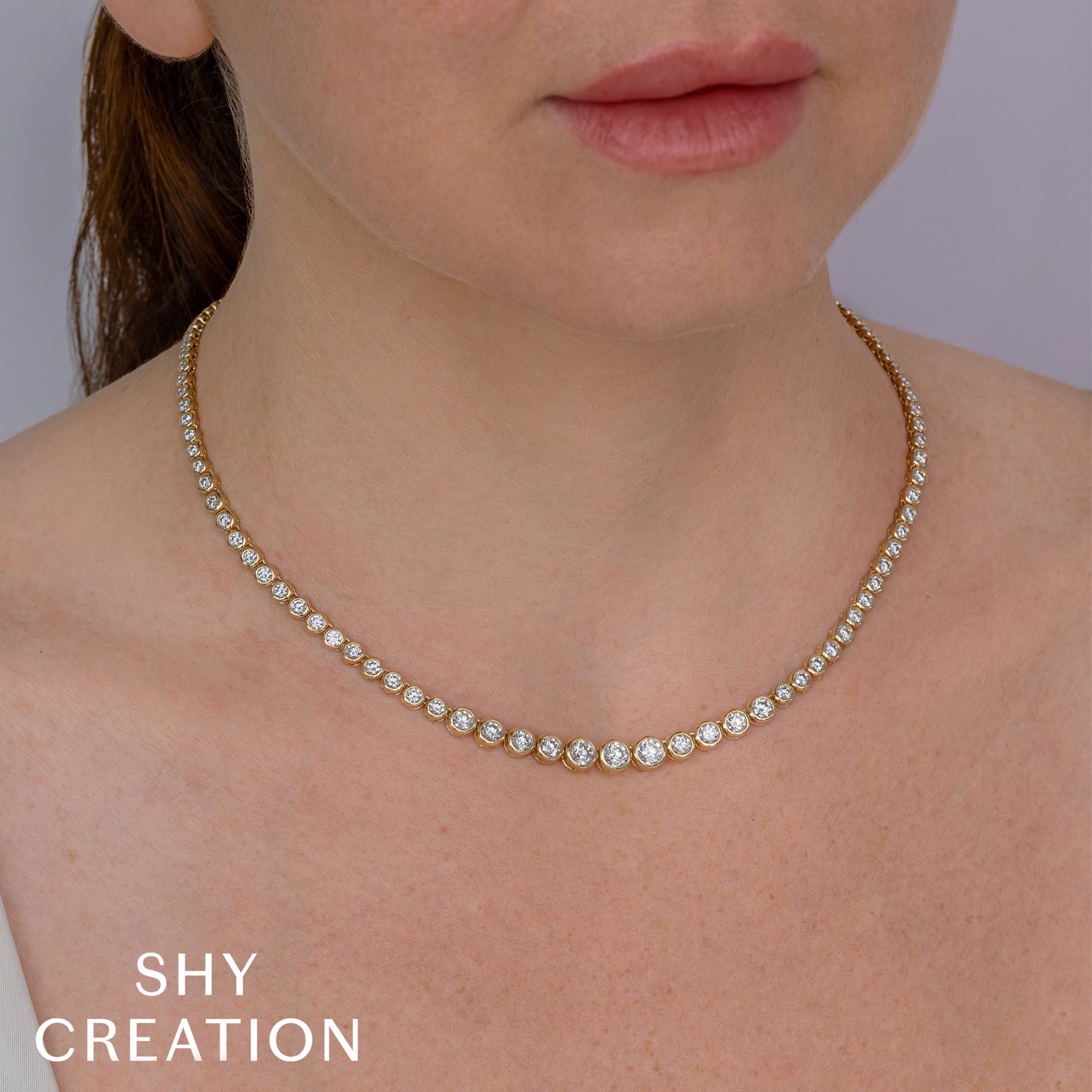 5.70CT 14K Y/G DIAMOND BEZEL TENNIS NECKLACE