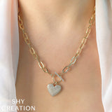 0.50CT 14K Y/G DIAMOND PAVE HEART PAPER CLIP LINK NECKLACE