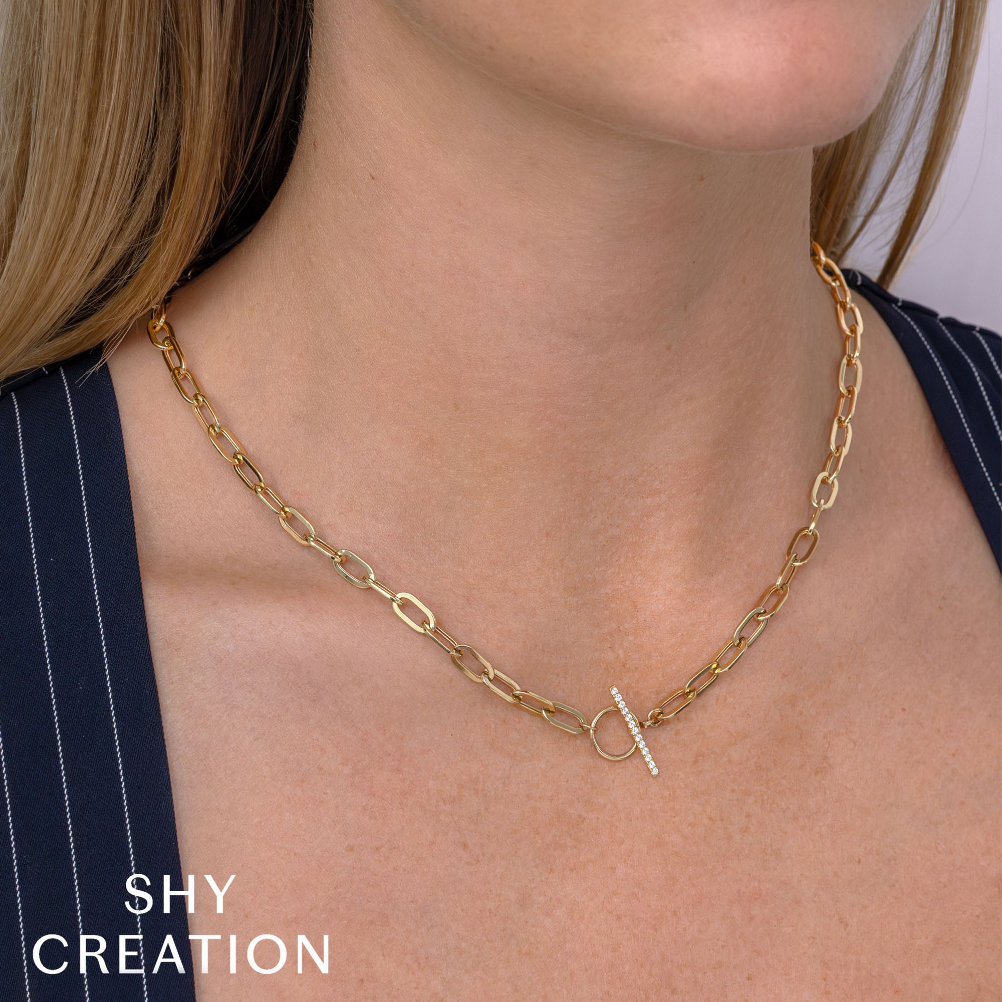 0.13CT 14K Y/G DIAMOND PAPER CLIP LINK  NECKLACE