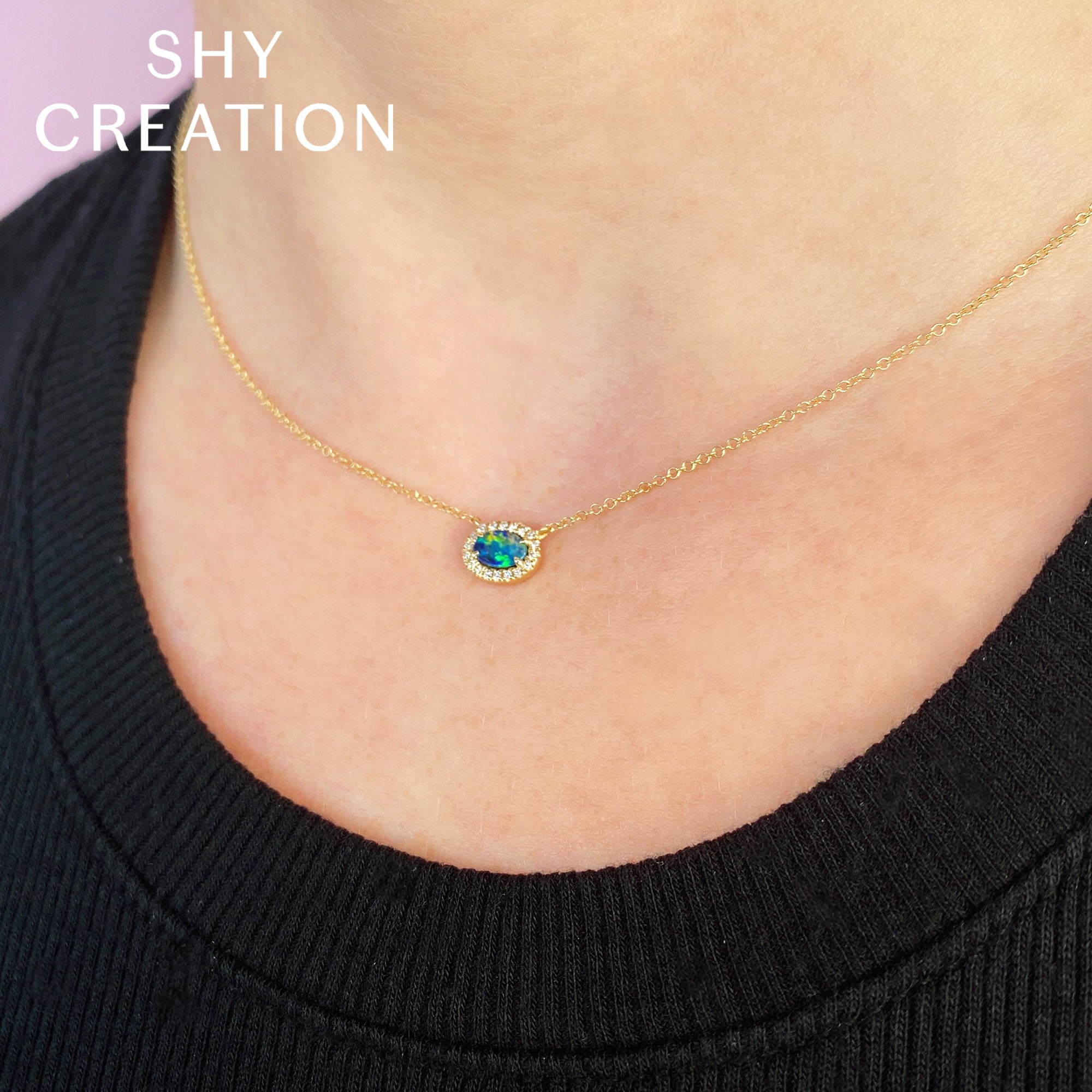 0.05CT DIAMOND & 0.33CT OPAL 14K Y/G NECKLACE