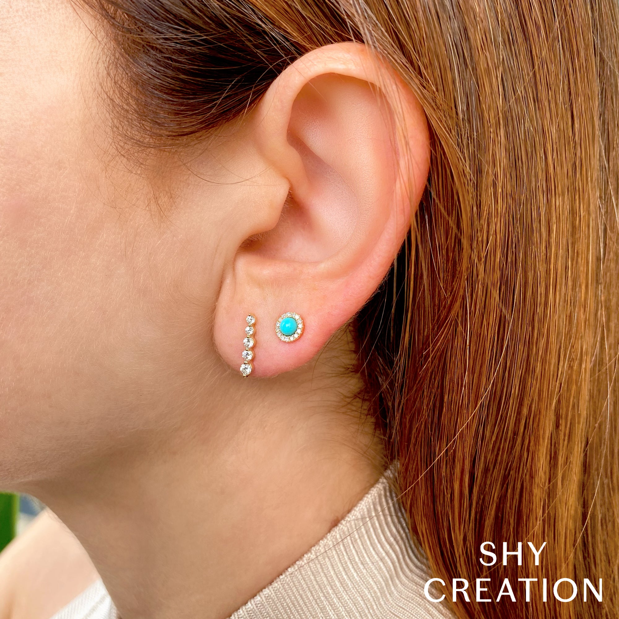 0.10CT DIAMOND & 0.23CT COMPOSITE TURQUOISE 14K Y/G STUD EARRING