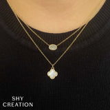 0.08CT DIAMOND &  0.41CT MOTHER OF PEARL 14K Y/G CLOVER NECKLACE