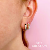 0.15CT 14K Y/G DIAMOND & CULTURED PEARL HUGGIE EARRING