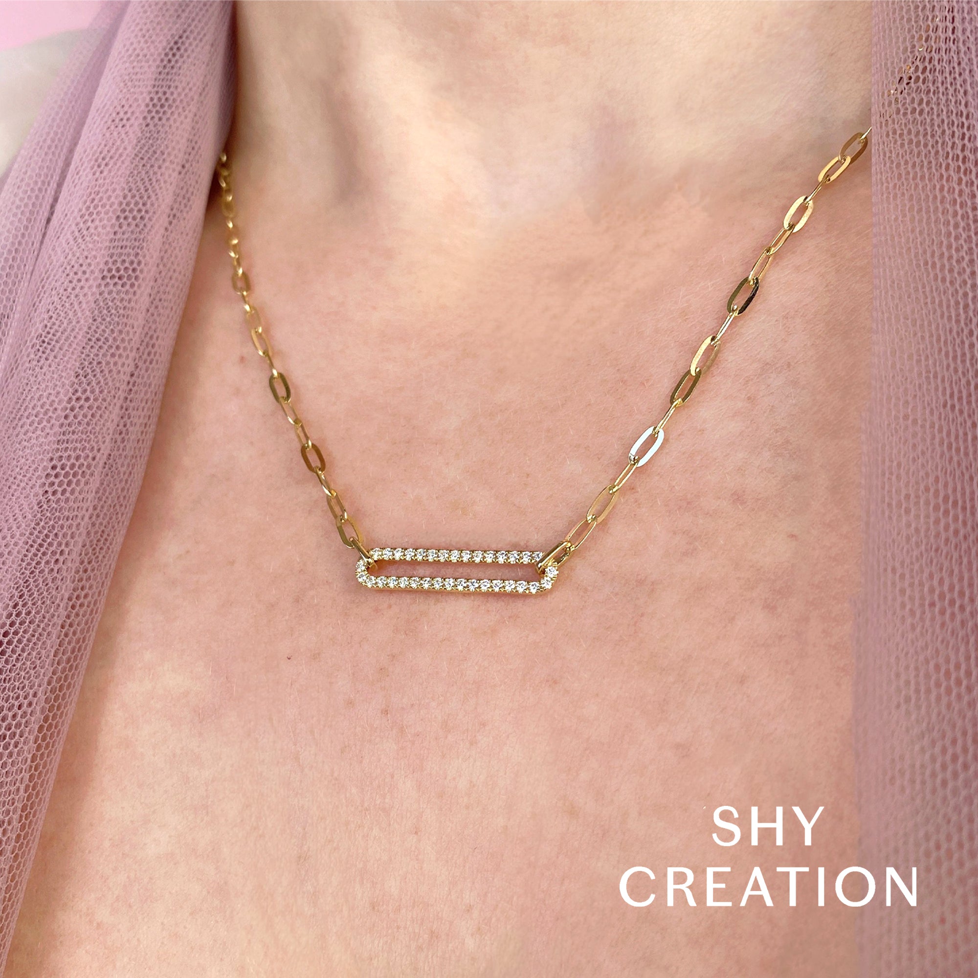 0.26CT 14K Y/G DIAMOND PAPER CLIP LINK NECKLACE