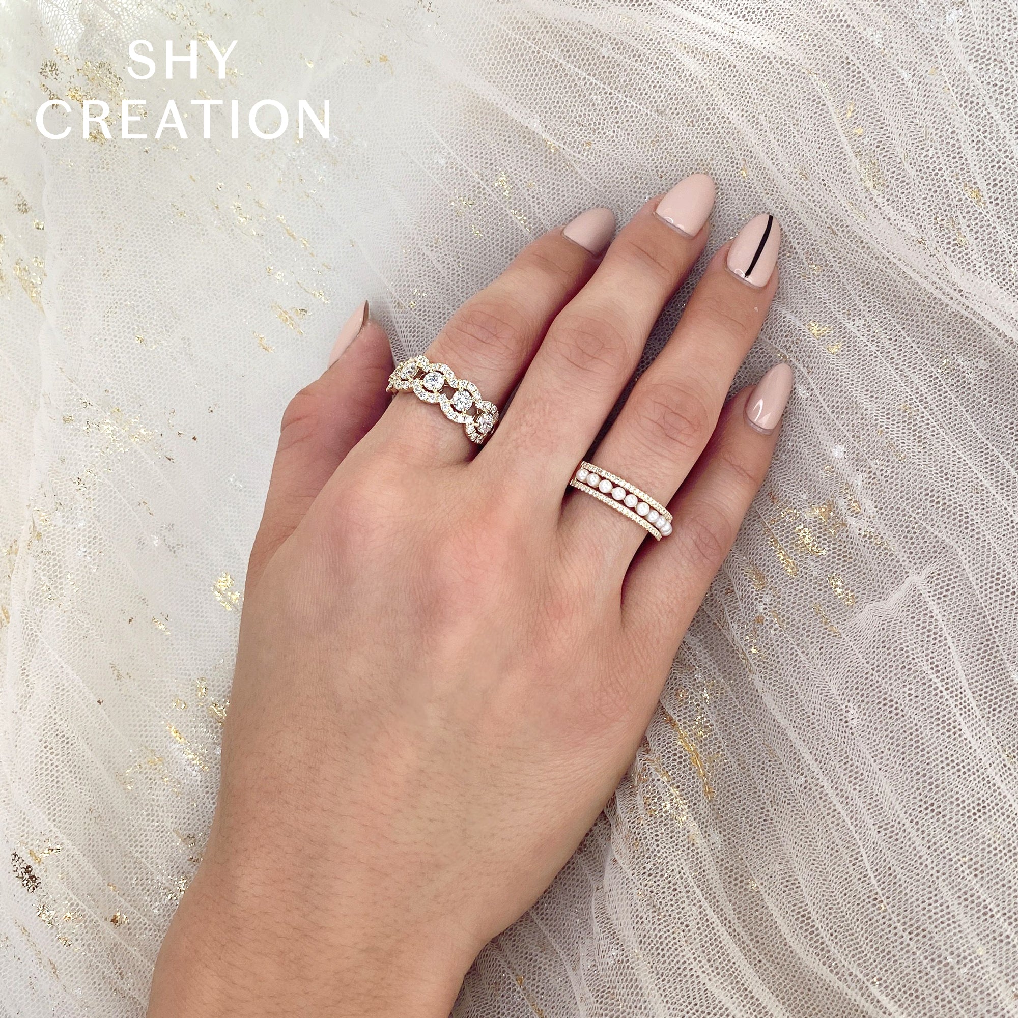 0.14CT 14K Y/G DIAMOND & CULTURED PEARL LADYS BAND