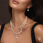 14K Y/G CULTURED PEARL BEZEL TENNIS NECKLACE