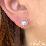 0.16CT 14K Y/G DIAMOND & CULTURED PEARL STUD EARRING