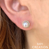 0.16CT 14K Y/G DIAMOND & CULTURED PEARL STUD EARRING