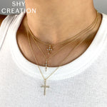 0.15CT 14K Y/G DIAMOND BAGUETTE CROSS NECKLACE